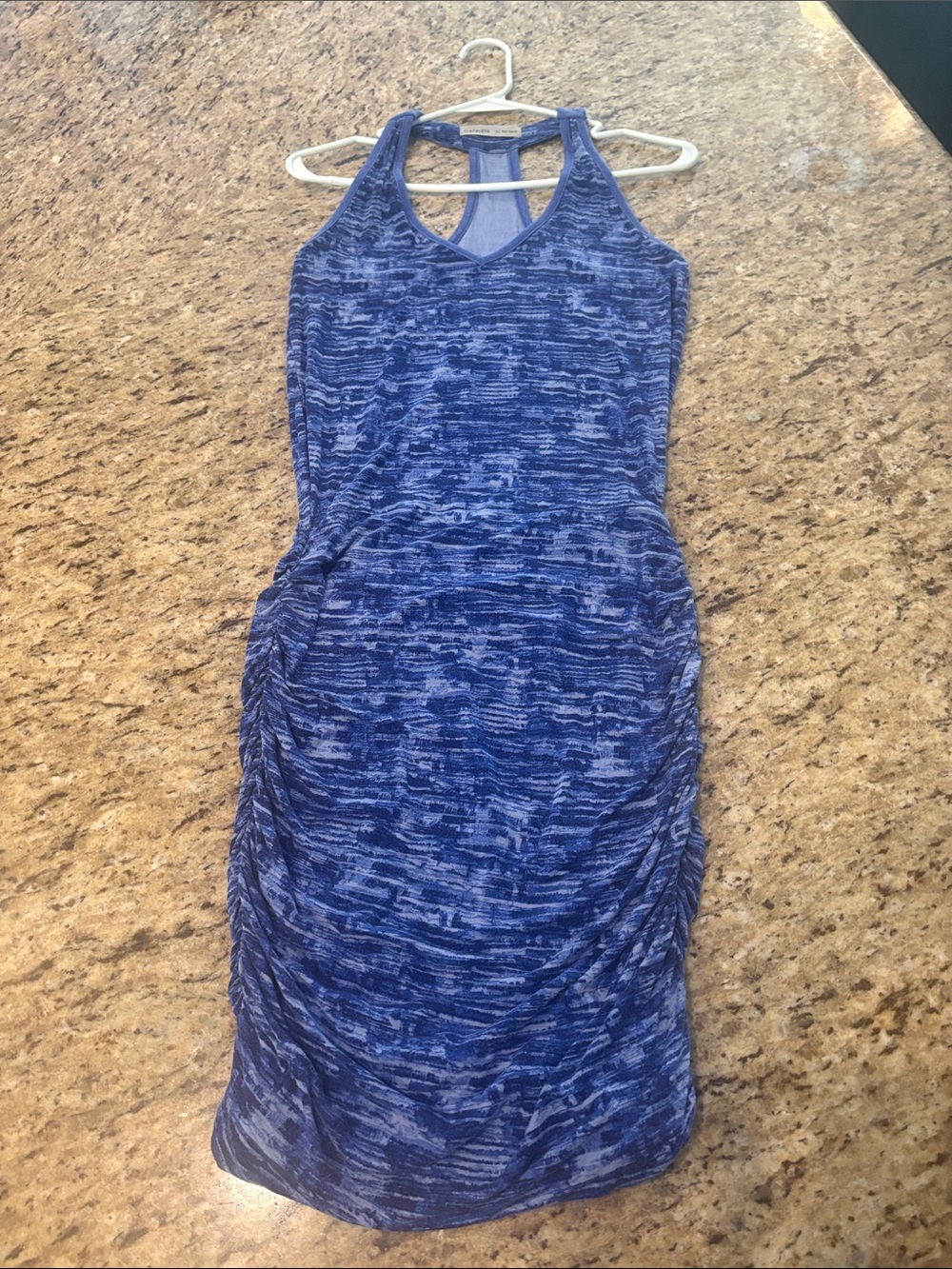 Athleta Blue Marble Ruched Tank Midi Dress
